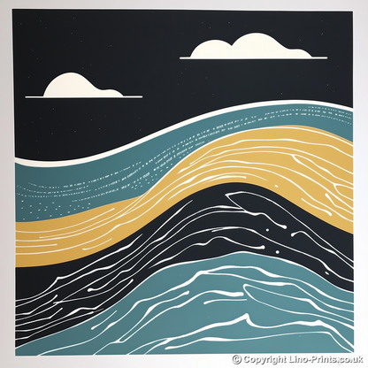 Abstract waves Linoprint-Style Art (1118-1)