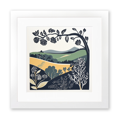 Brambles and blackberries by the hedge Linoprint-Style Art (1862-1)