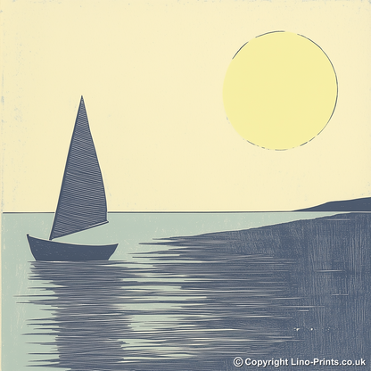 Sailing boat silhouette on the water Linoprint-Style Art (2528-3)