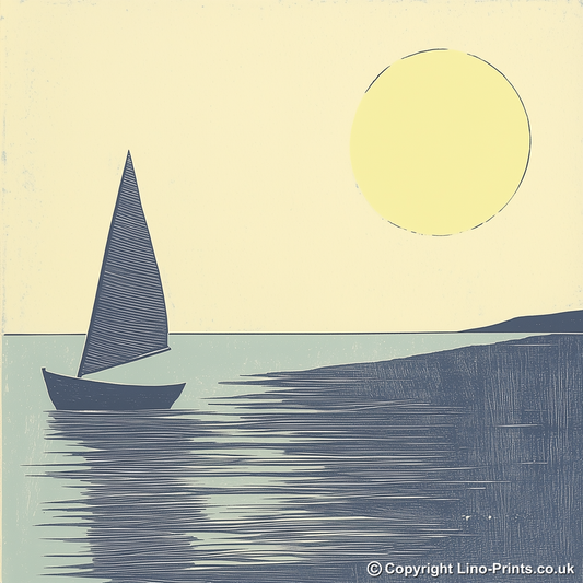 Sailing boat silhouette on the water Linoprint-Style Art (2528-3)