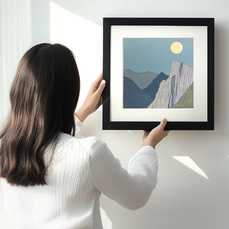Craggy outcrop silhouette Linoprint-Style Art (2396-1)