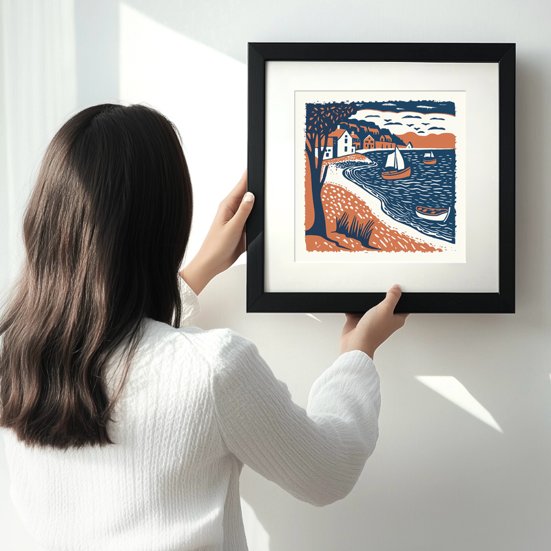Aldeburgh Beach, Suffolk Linoprint-Style Art (120-2)