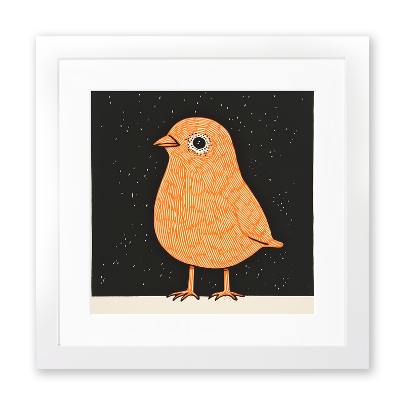 Cute Chick (Baby Chicken) Linoprint-Style Art (211-1)