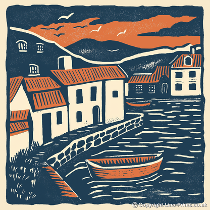 Dunbar Harbour, East Lothian Linoprint-Style Art (133-1)