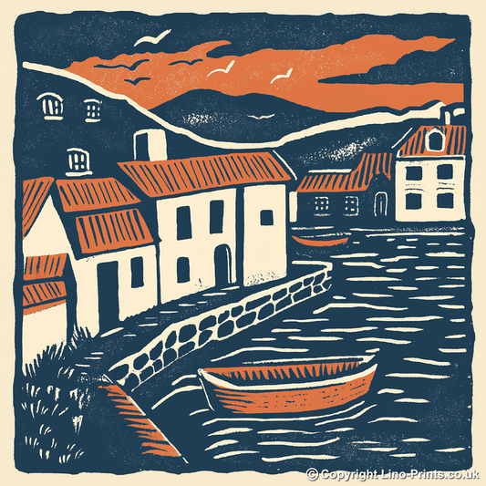 Dunbar Harbour, East Lothian Linoprint-Style Art (133-1)