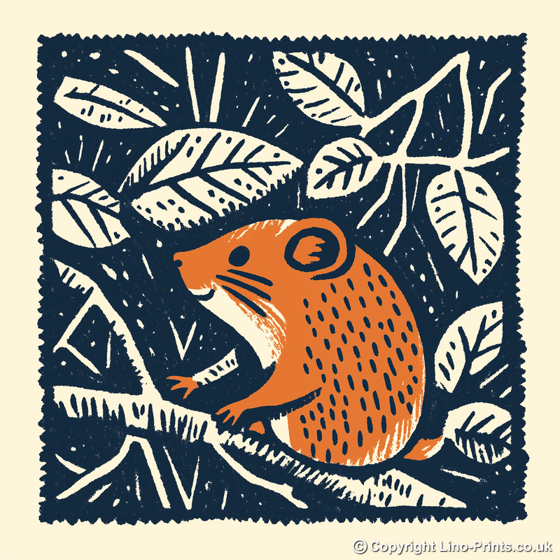 Cute Dormouse   Linoprint-Style Art (52-4)