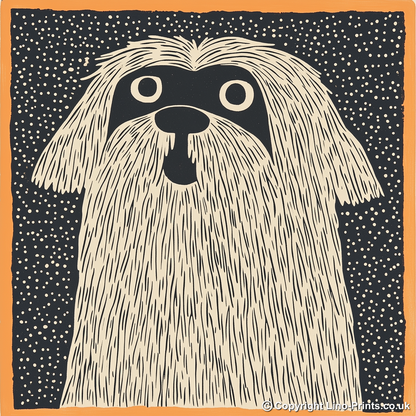 Lhasa Apso Linoprint-Style Art (1475-1)