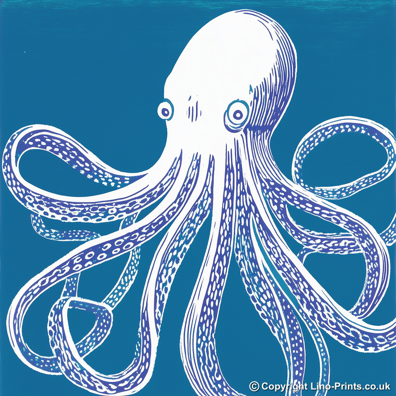 Octopus with swirling tentacles Linoprint-Style Art (1017-2)