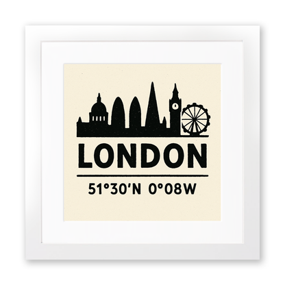 Place Coordinates Linoprint-Style Art (c348)