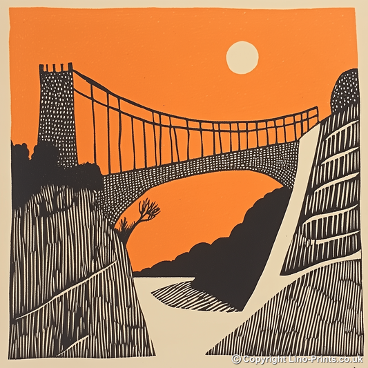 Clifton Suspension Bridge, Bristol Linoprint-Style Art (170-1)