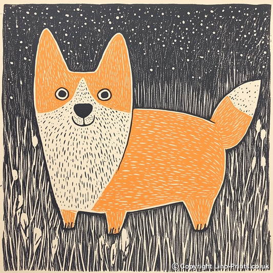 Welsh Corgi Linoprint-Style Art (1491-1)
