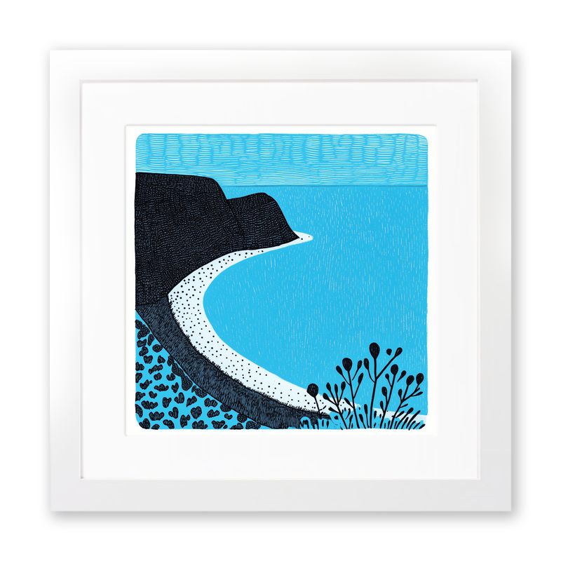 Rhossili Bay, Gower Peninsula Linoprint-Style Art (812-1)