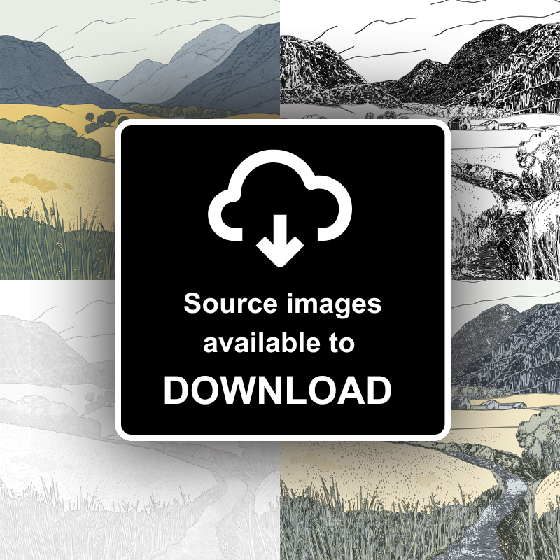 Borrowdale valley farms Linoprint-Style Art (2373-1)
