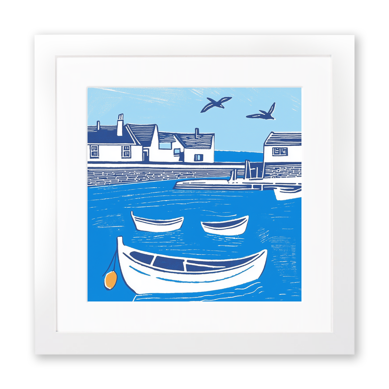 Craster Harbour, Northumberland Linoprint-Style Art (1086-1)