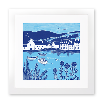 Portree Harbour, Isle of Skye Linoprint-Style Art (1102-1)