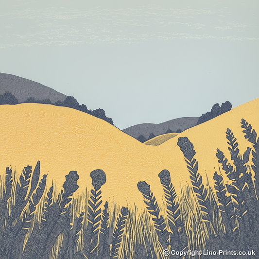 Bracken covered slopes Linoprint-Style Art (2376-2)
