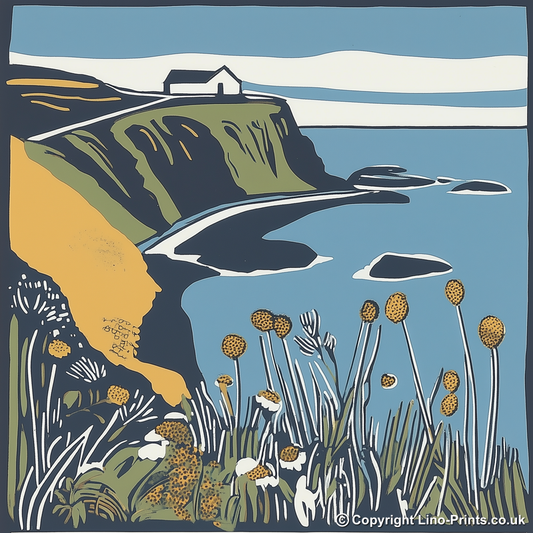 Coastguard lookout on cliff top Linoprint-Style Art (1872-1)