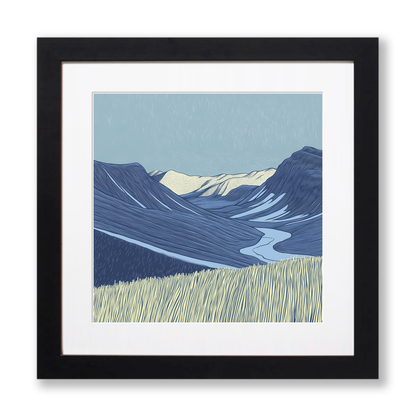 Scafell in the Lake District Linoprint-Style Art (2532-1)