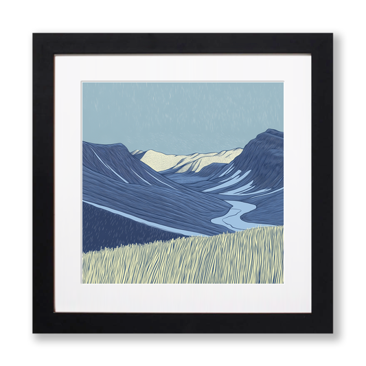 Scafell in the Lake District Linoprint-Style Art (2532-1)