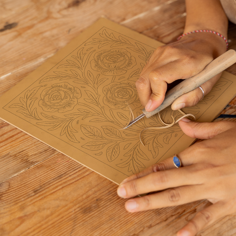 Flowers Linoprint-Style Art (c9)