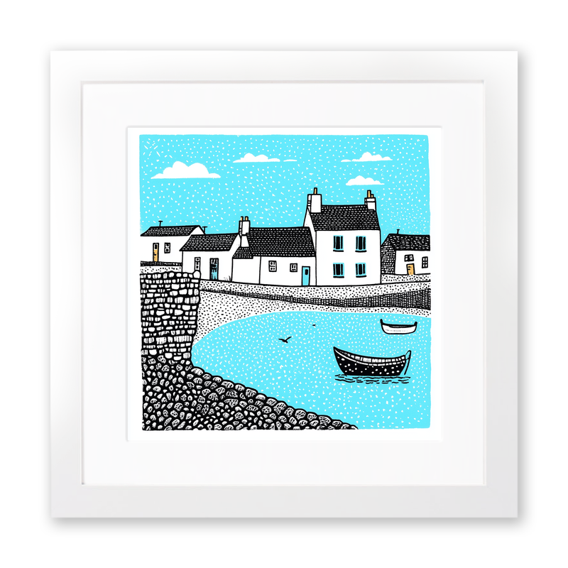 Porthleven, Cornwall Linoprint-Style Art (810-1)
