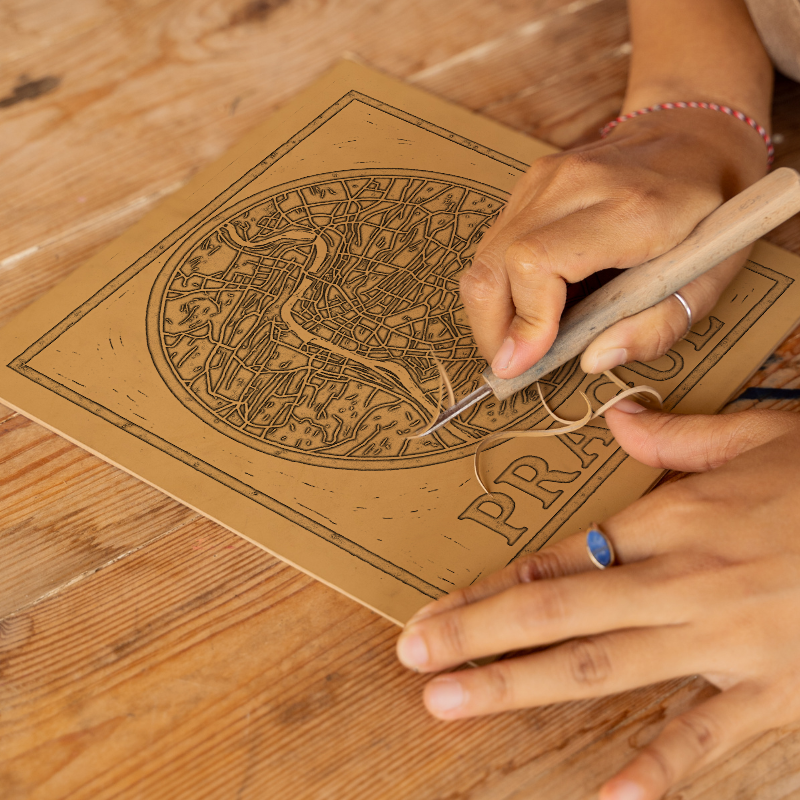 Maps Linoprint-Style Art (c26)