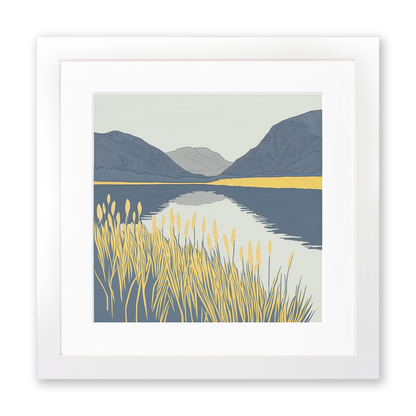 Calm morning on Buttermere Linoprint-Style Art (2379-2)