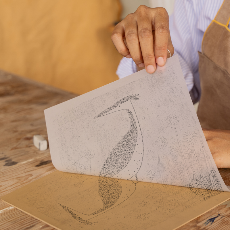 Heron in marshland Linoprint-Style Art (257-1)