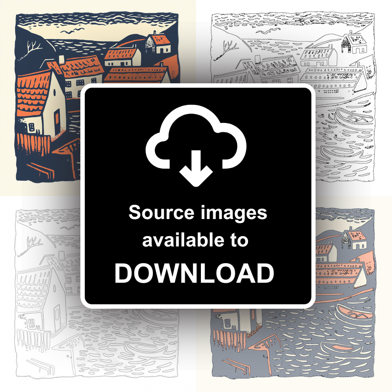 Craster Harbour, Northumberland Linoprint-Style Art (132-1)