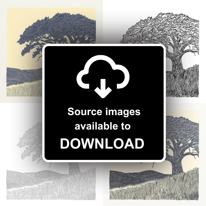 Sturdy oak tree silhouette Linoprint-Style Art (2568-1)
