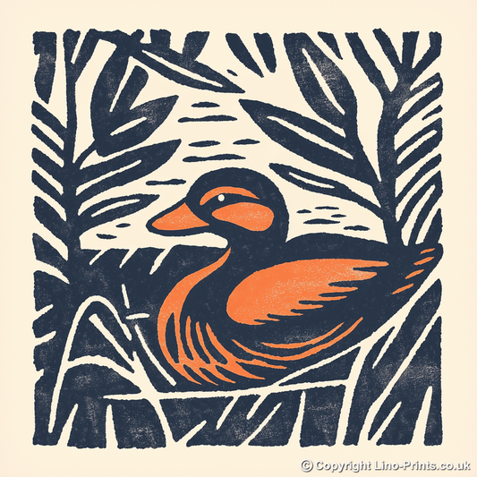 Cute Duckling   Linoprint-Style Art (53-1)