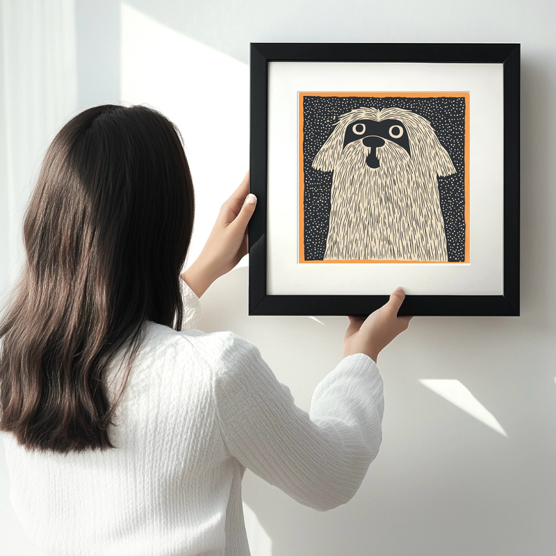Lhasa Apso Linoprint-Style Art (1475-1)