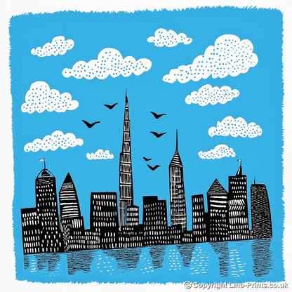 Dubai skyline Linoprint-Style Art (554-1)
