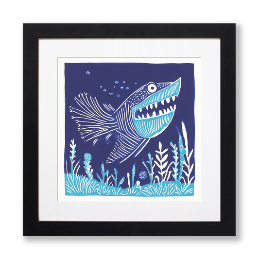 Anglerfish Linoprint-Style Art (1033-1)