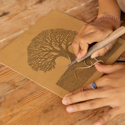 Ancient oak in a Norfolk field Linoprint-Style Art (2255-1)
