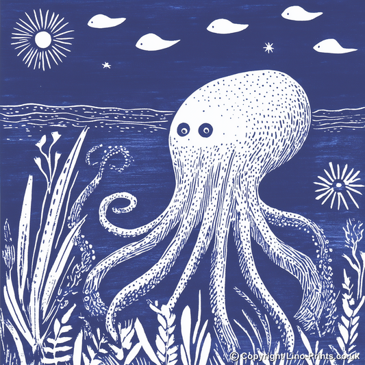 Squid Linoprint-Style Art (1068-1)