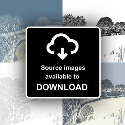 Hoar frost covering trees and walls Linoprint-Style Art (2457-2)