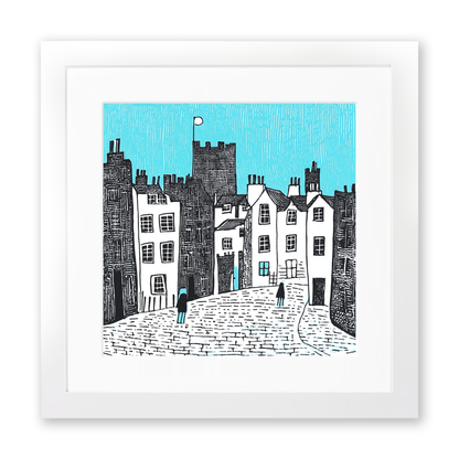 Edinburgh Castle and Royal Mile Linoprint-Style Art (557-1)