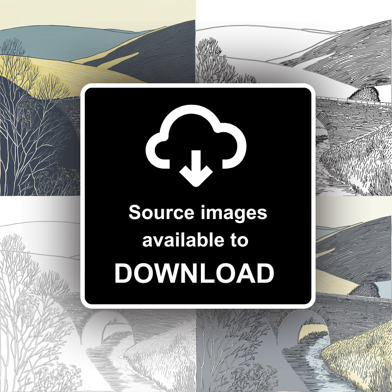 Packhorse bridge over a beck Linoprint-Style Art (2495-1)