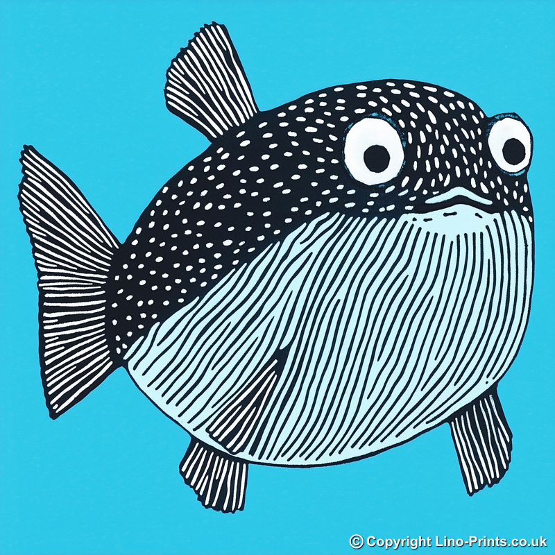 Pufferfish Linoprint-Style Art (764-1)