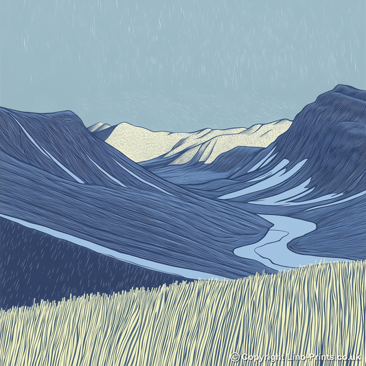 Scafell in the Lake District Linoprint-Style Art (2532-1)