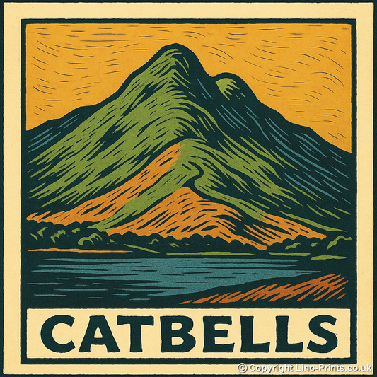 Mountains Linoprint-Style Art (c387)