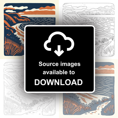 Rhossili Bay, Gower Peninsula Linoprint-Style Art (149-1)