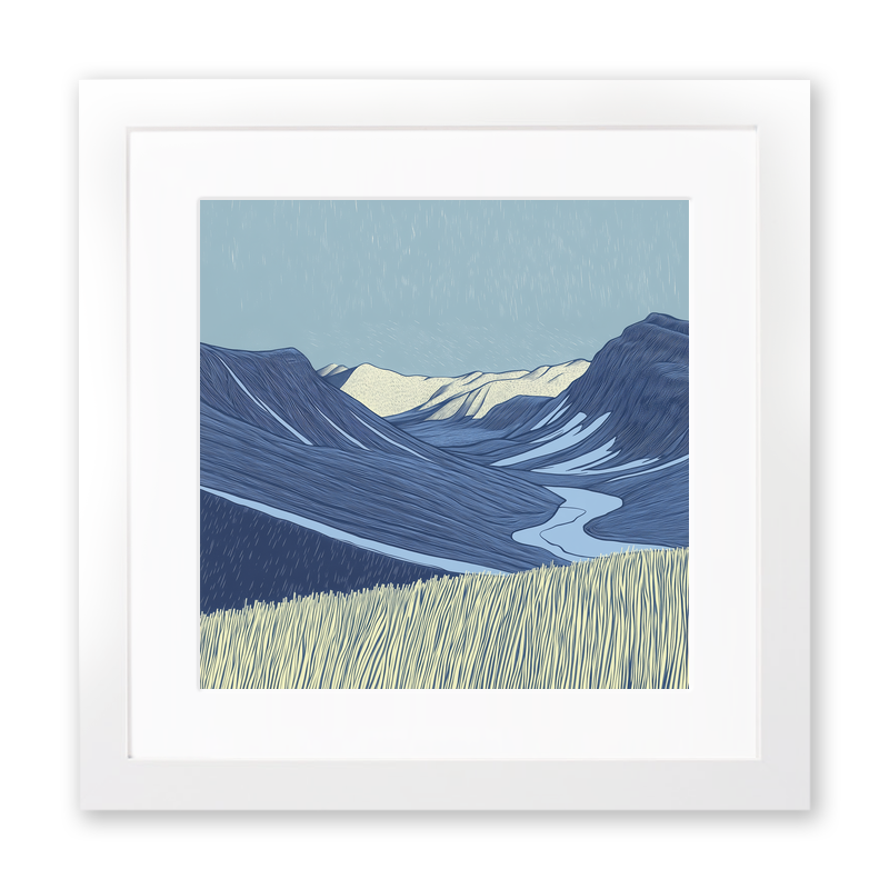 Scafell in the Lake District Linoprint-Style Art (2532-1)