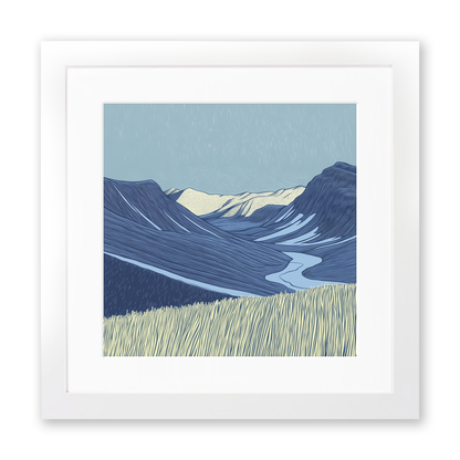 Scafell in the Lake District Linoprint-Style Art (2532-1)