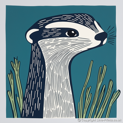 Cute Ferret   Linoprint-Style Art (1203-1)