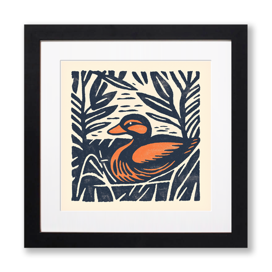 Cute Duckling   Linoprint-Style Art (53-1)