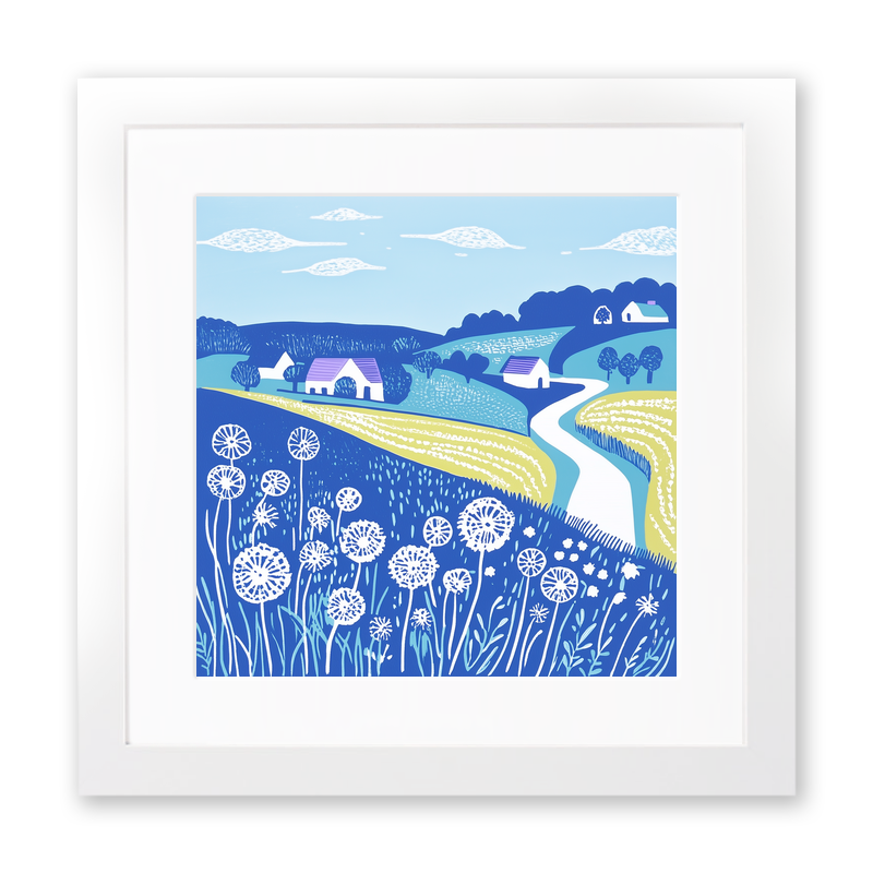 Dandelions by roadside verge Linoprint-Style Art (1779-1)