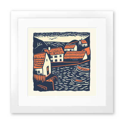 Craster Harbour, Northumberland Linoprint-Style Art (132-1)