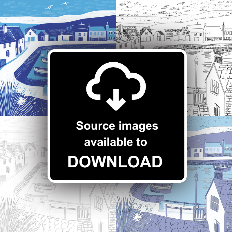 Seahouses Harbour, Northumberland Linoprint-Style Art (1107-1)